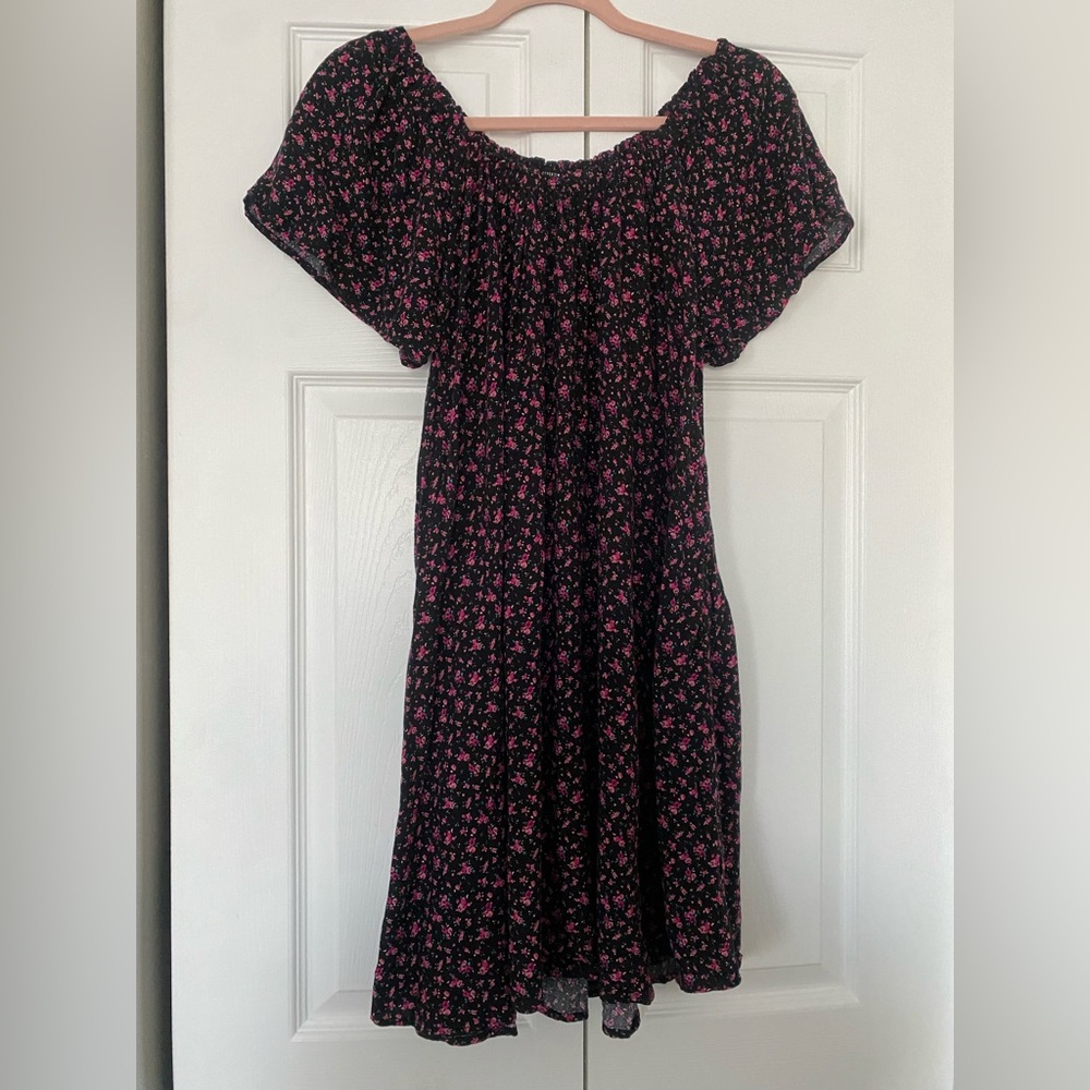 Forever 21 Black and Pink Floral Midi Dress